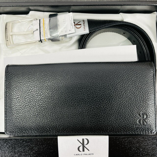 未使用 CARLO PALAZZI 長財布 ベルトセット 牛革 レザー カルロパラッツィ ブラック/92944在★2