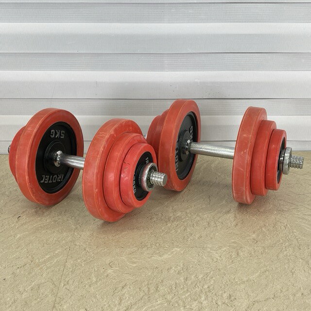 ★30日 24時間限定 ポイント10倍★ラバープレートダンベル 【中古】 IROTEC 1.25kg×4 2.5kg×4 5kg×4 シャフト2本 計40kg 留め具4点 アイロテック/303058