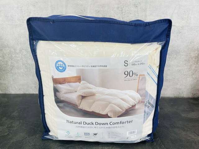 展示品 羽毛ふとん シングルサイズ 150x210cm ナチュラルダックダウン ダックダウン90% フェザー10% 寝具 薄いベージュ /514858在★2 [2]