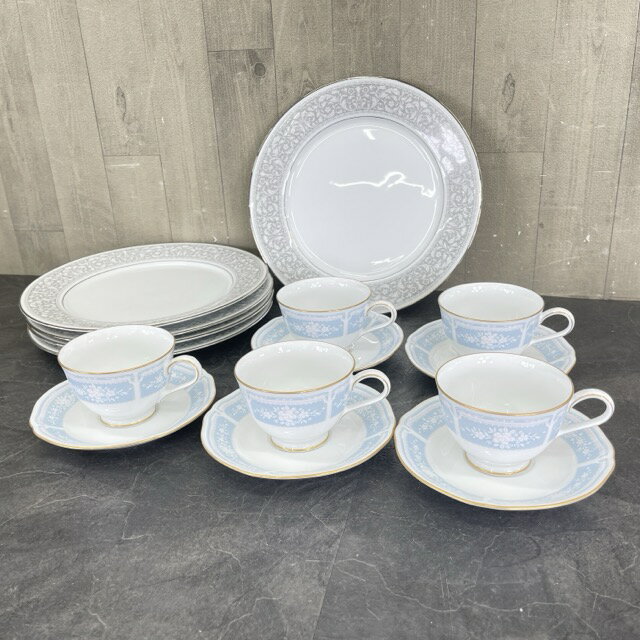 ノリタケ 大皿 5点 カップソーサー 5客セット 【中古】 食器 プレート レースウッドゴールド 6975 NAPLES noritake /58765