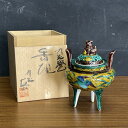 九谷焼 香炉 【中古】美品 友山 三つ脚 獅子 摘み 共箱付き 約11×11×15cm / 900167