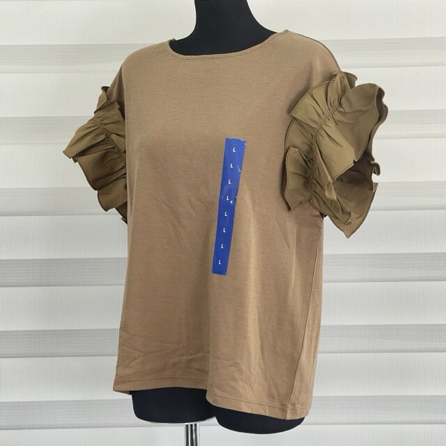 乐天商城 - ★お買い物マラソン期間中限定 ポイント10倍★送料無料 新品 URBANGRACE フリル袖 半袖 トップス レディース ブラウン Lサイズ /900677在★18