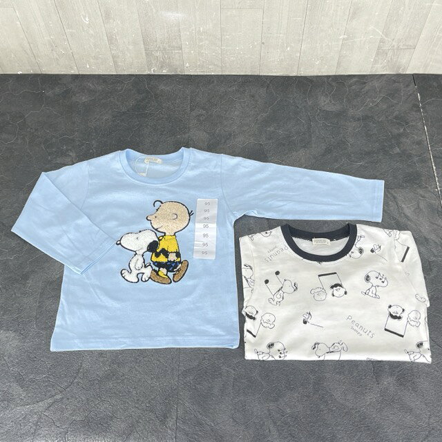 乐天商城 - ★お買い物マラソン期間中限定 ポイント10倍★未使用品 スヌーピー キッズ ロングTシャツ 長袖Tシャツ 2枚組 サイズ95 白と水色 タキヒヨー PEANUTS 子供服/69480 在★6