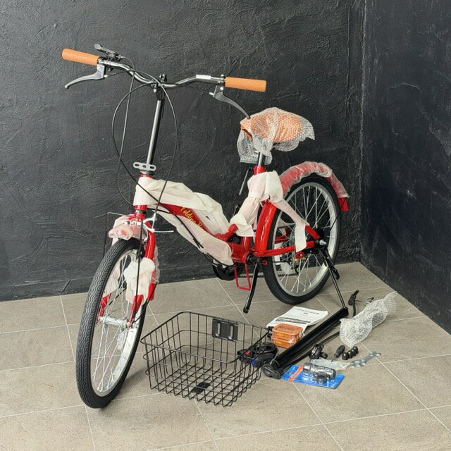 ★2月15日 24時間限定 ポイント10倍!!★未使用 Mixiu Felding Bicycle 折りたたみ自転車 6段ギア 20インチ ライト ロックチェーン 空気入れ 付き レッド 折り畳み 016051 / 23482