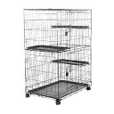 猫用3段プレイケージ 【未使用品】 Amazon ベーシック キャットケージ 大型 3段 幅91x奥行57x高さ129cm 折り畳み式 ブラック / 51188...