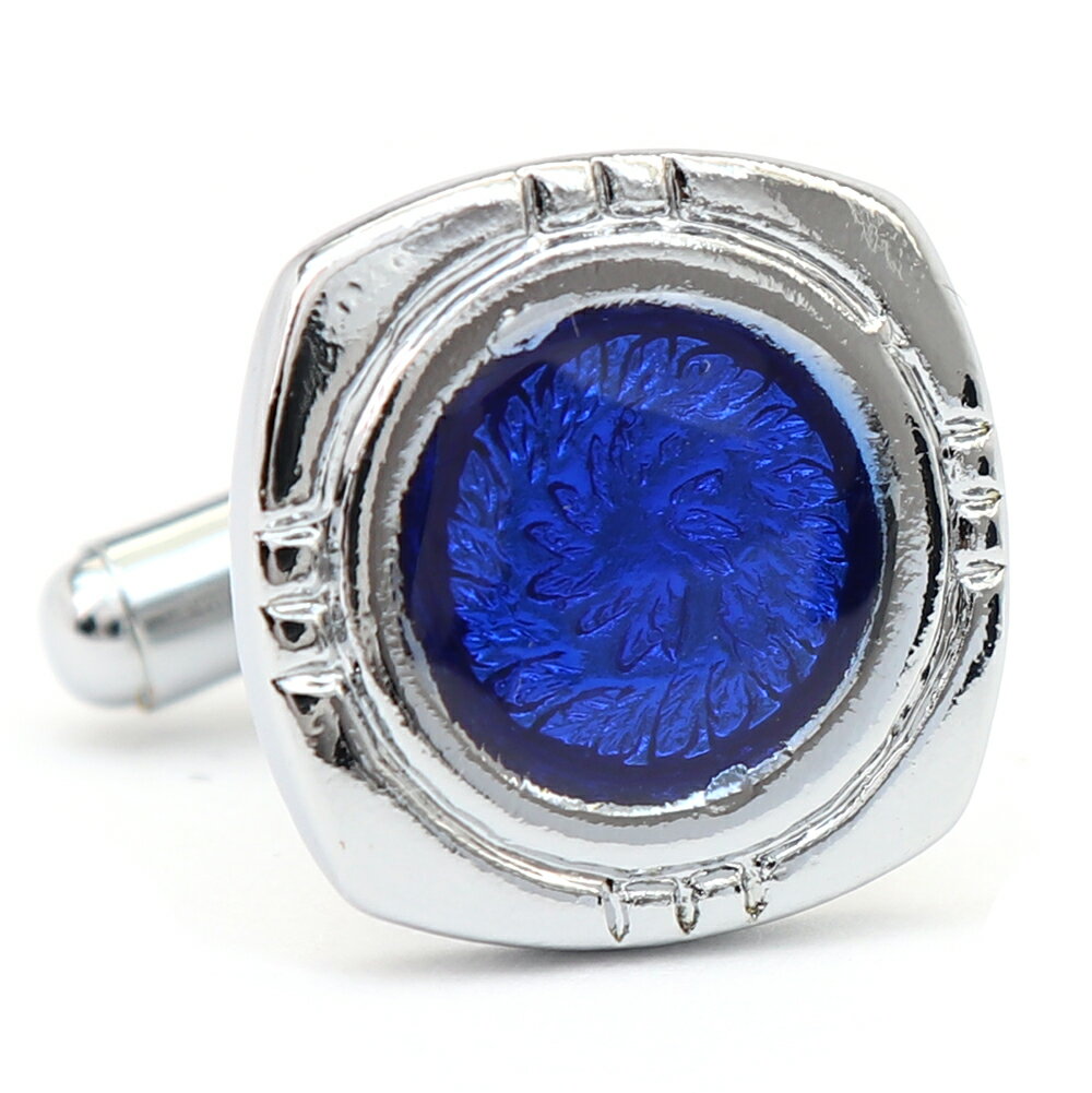 【 即日発送 】 ■ 四角形【 色 :シルバー&青】カフスボタン ■ [ 1000円ぽっきり マラソン買い回り 対象 黒系 男女 営業マン おしゃれシンプル ス...