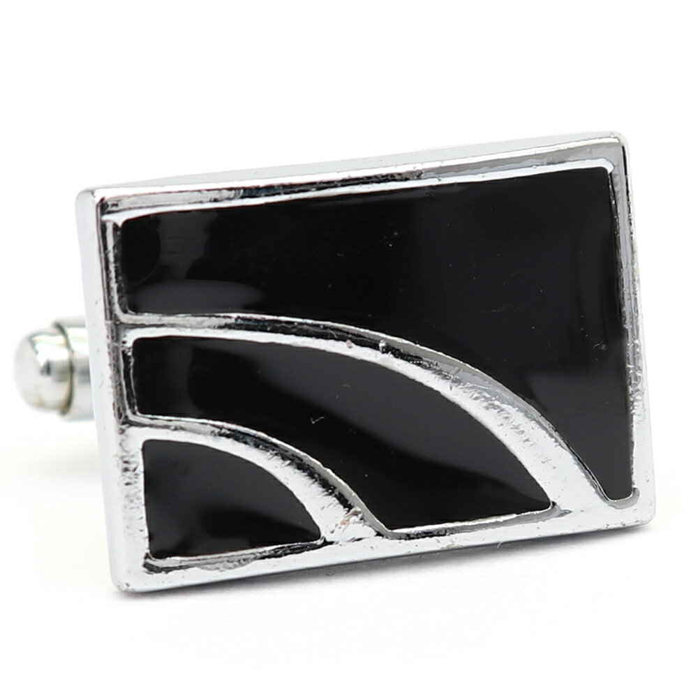 【 即日発送 】 ■ 四角形【 色 :シルバー&黒】カフスボタン ■ [ 1000円ぽっきり マラソン買い回り 対象 黒系 男女 営業マン おしゃれシンプル ス...