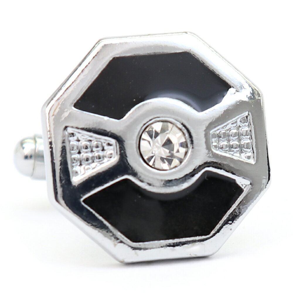 【 即日発送 】 ■ 多角形【 色 :シルバー&黒】カフスボタン ■ [ 1000円ぽっきり マラソン買い回り 対象 黒系 男女 営業マン おしゃれシンプル ス...