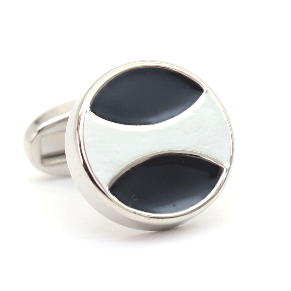 【 即日発送 】 ■ 丸形【 色 :シルバー&黒】カフスボタン ■ [ 1000円ぽっきり マラソン買い回り 対象 黒系 男女 営業マン おしゃれシンプル スー...