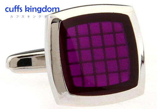 碁盤の目 クリスタル カフスボタン ( パープル ) 【 紫系 パープル 男女 カフリングス 営業マン おしゃれ かわいい 結婚式 カジュアル シンプル スーツ 人気 プレゼント ギフト 入園式 入学式 成人式 】