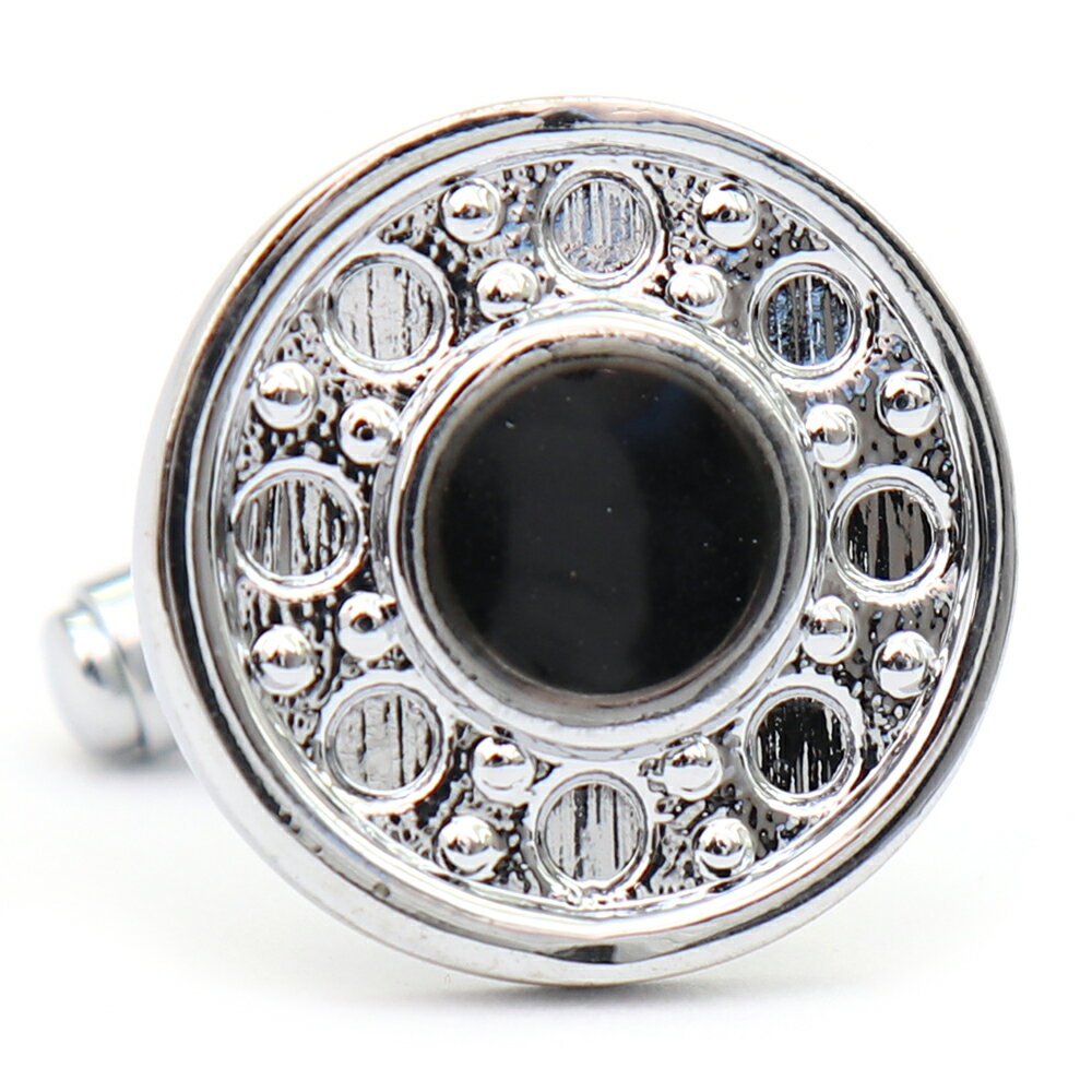 【 即日発送 】 ■ 丸型【 色 :シルバー&黒】カフスボタン ■ [ 1000円ぽっきり マラソン買い回り 対象 黒系 男女 営業マン おしゃれシンプル スー...