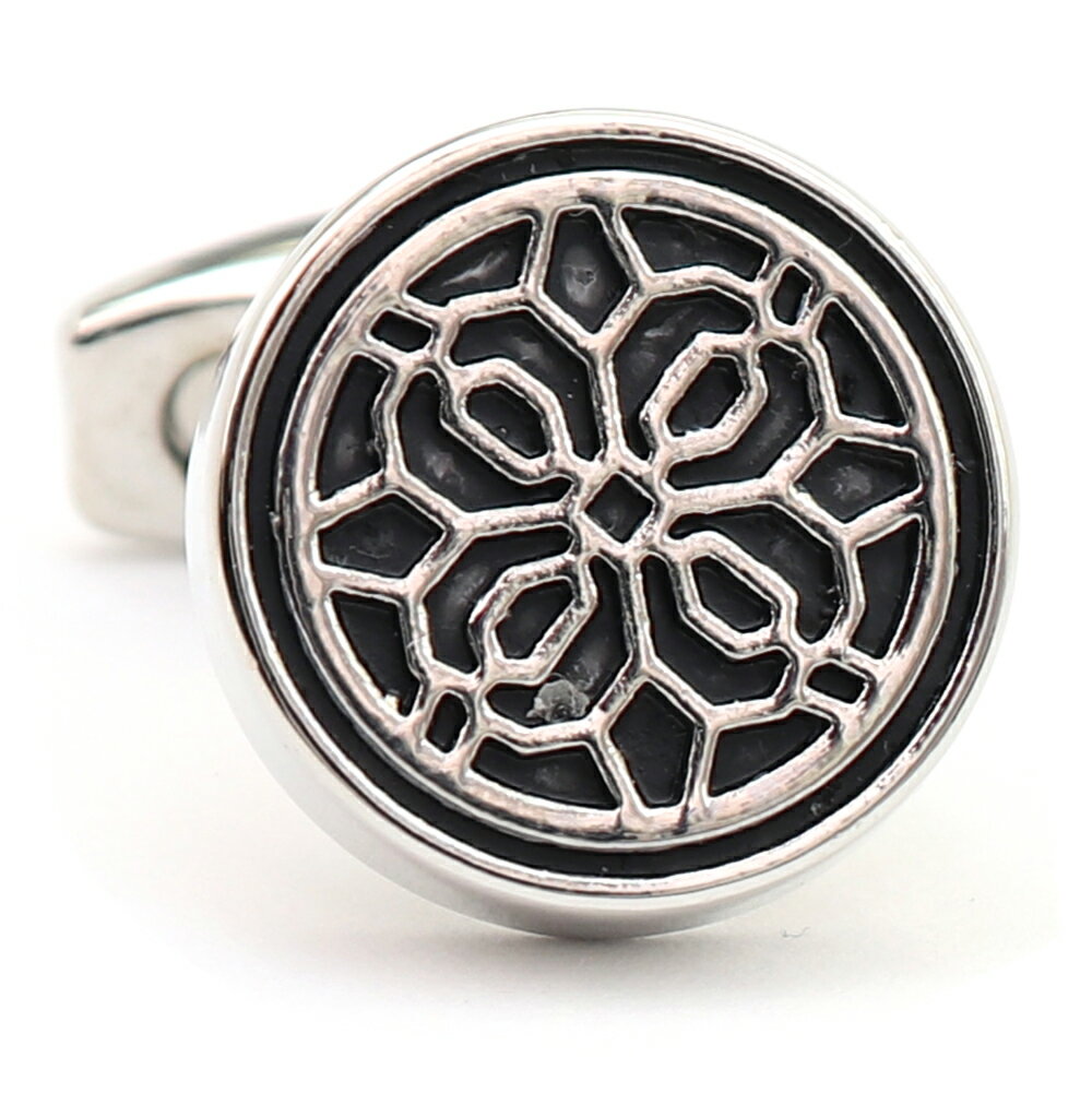 【 即日発送 】 ■ 丸型【 色 :シルバー&黒】カフスボタン ■ [ 1000円ぽっきり マラソン買い回り 対象 黒系 男女 営業マン おしゃれシンプル スー...