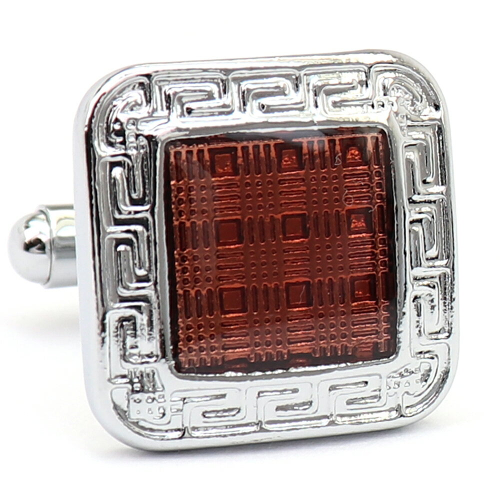 【 即日発送 】 ■ 四角形【 色 :シルバー&オレンジ】カフスボタン ■ [ 1000円ぽっきり マラソン買い回り 対象 黒系 男女 営業マン おしゃれシンプ...