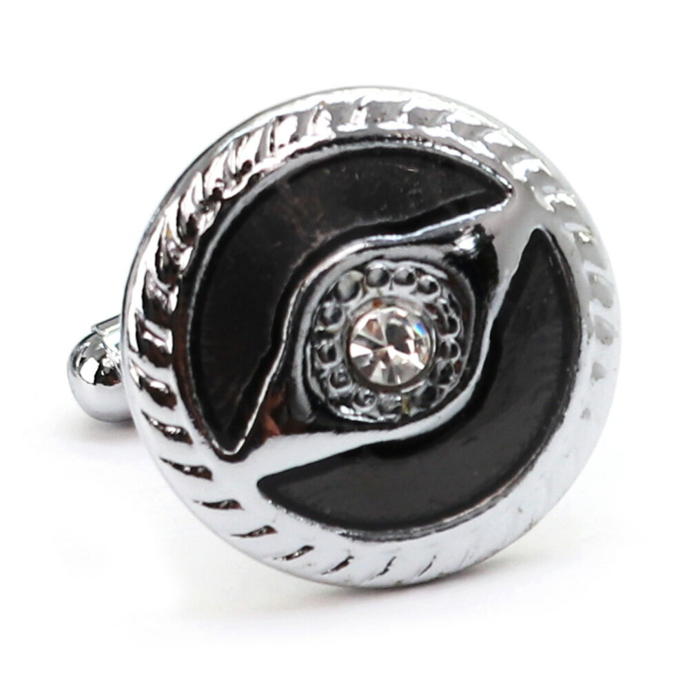 【 即日発送 】 ■ 丸型【 色 :シルバー&黒】カフスボタン ■ [ 1000円ぽっきり マラソン買い回り 対象 黒系 男女 営業マン おしゃれシンプル スー...