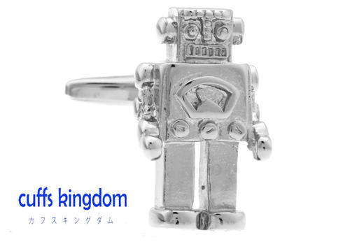 乐天商城 - ブリキ ロボット型 カフスボタン ずっしり感 【 銀色 系 男女 カフリングス 営業マン おしゃれ かわいい 結婚式 カジュアル シンプル スーツ 人気 プレゼント ギフト 入園式 入学式 成人式 】