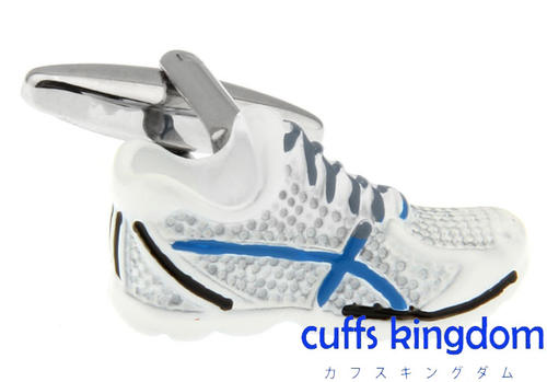 体育館 シューズ 【 白 x 青 】 カフスボタン 【 白系 ホワイト 男女 カフリングス 営業マン かわいい ..