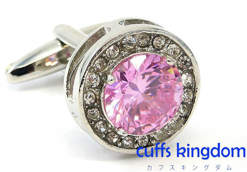 大粒 サークル ジュエル 【 ピンク 】 カフスボタン 【 桃色 ジュエル系 男女 カフリングス キュート 円角 かわいい 結婚式 】