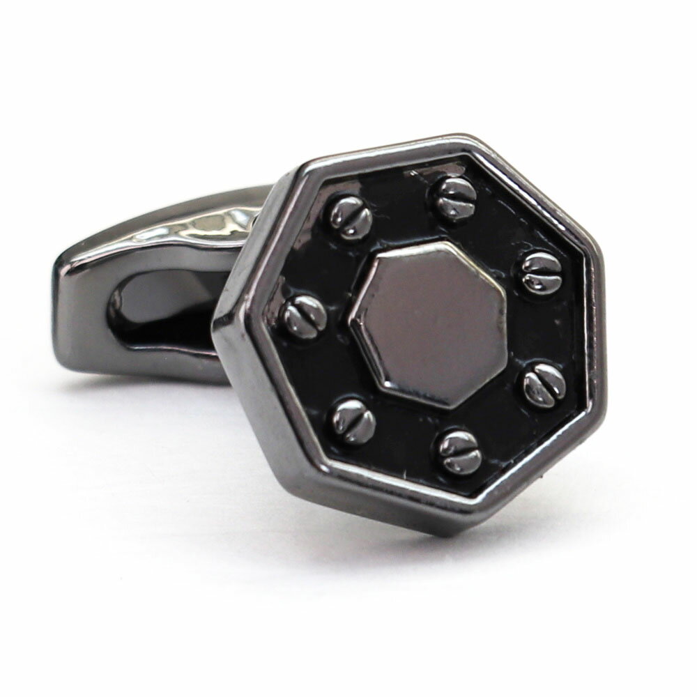 【 即日発送 】 ■ 多角形【 色 :シルバー&黒】カフスボタン ■ [ 1000円ぽっきり マラソン買い回り 対象 黒系 男女 営業マン おしゃれシンプル ス...