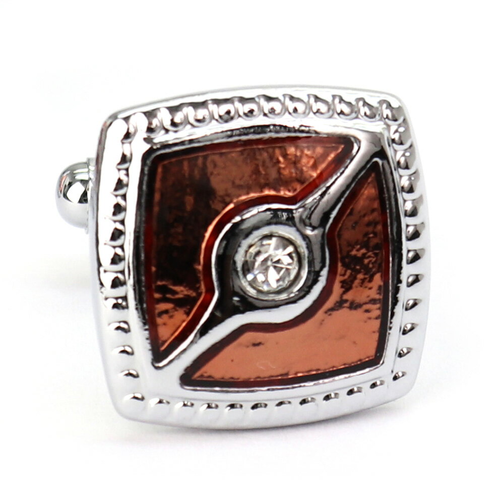 【 即日発送 】 ■ 四角形【 色 :シルバー&オレンジ】カフスボタン ■ [ 1000円ぽっきり マラソン買い回り 対象 黒系 男女 営業マン おしゃれシンプ...