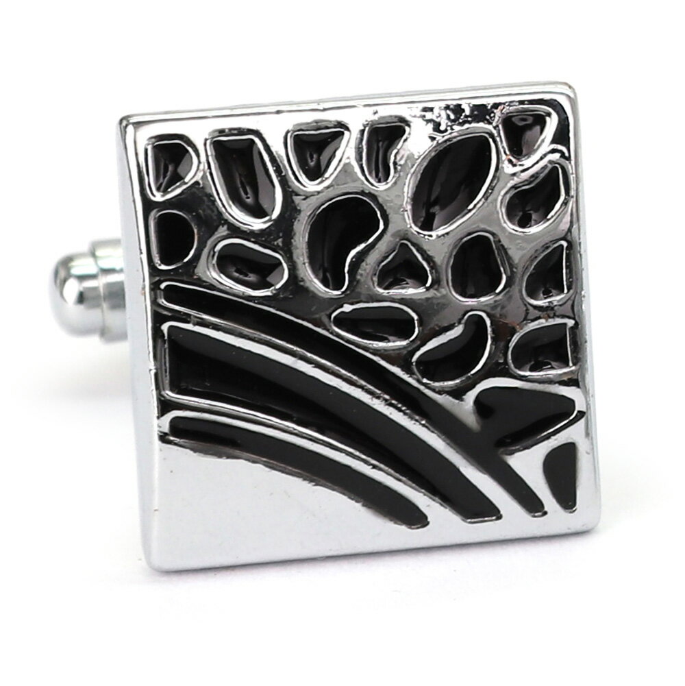 【 即日発送 】 ■ 四角形【 色 :シルバー&黒】カフスボタン ■ [ 1000円ぽっきり マラソン買い回り 対象 黒系 男女 営業マン おしゃれシンプル ス...