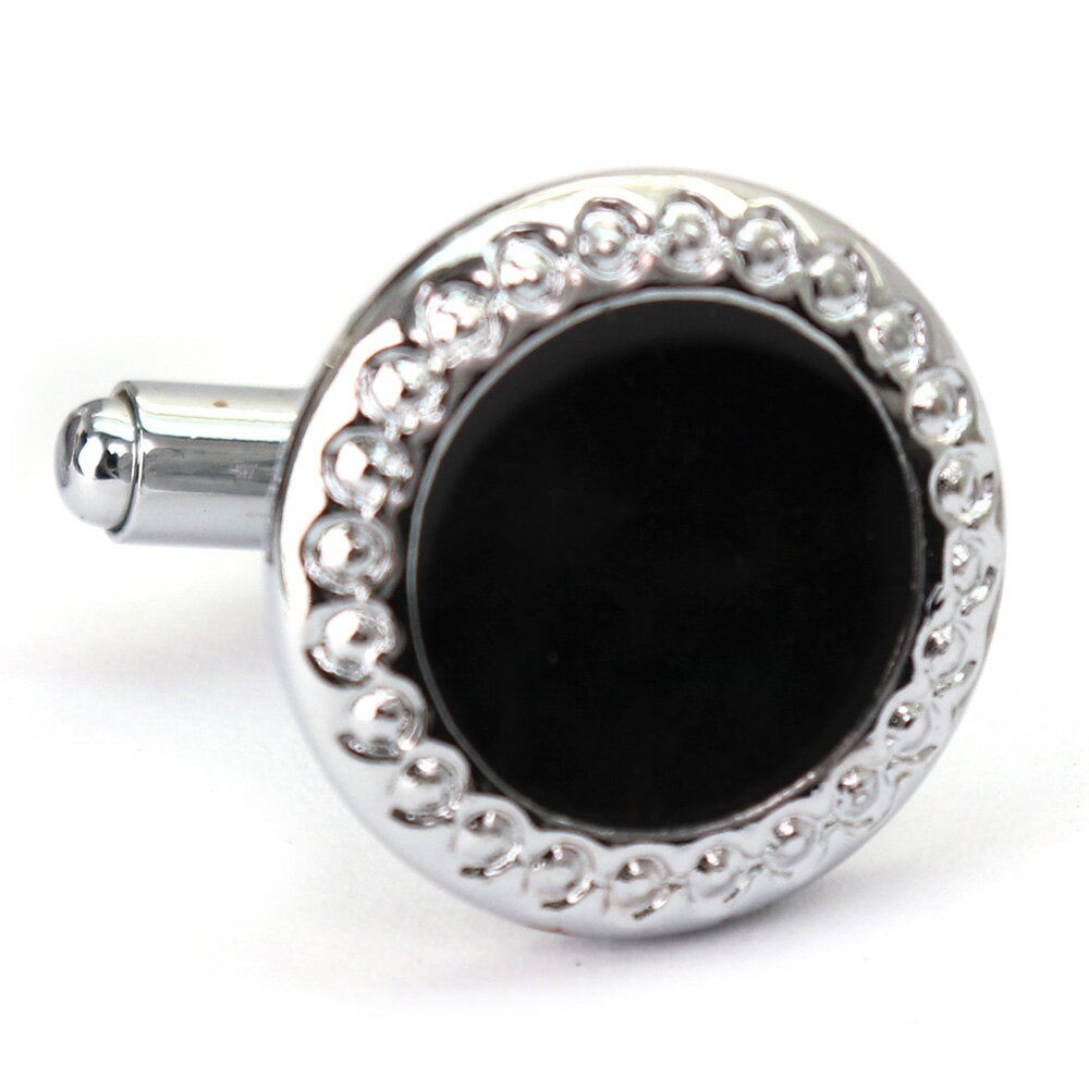 【 即日発送 】 ■ 丸型【 色 :シルバー&黒】カフスボタン ■ [ 1000円ぽっきり マラソン買い回り 対象 黒系 男女 営業マン おしゃれシンプル スー...