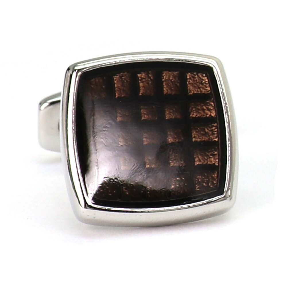 【 即日発送 】 ■ 四角形【 色 :シルバー&茶】カフスボタン ■ [ 1000円ぽっきり マラソン買い回り 対象 黒系 男女 営業マン おしゃれシンプル ス...