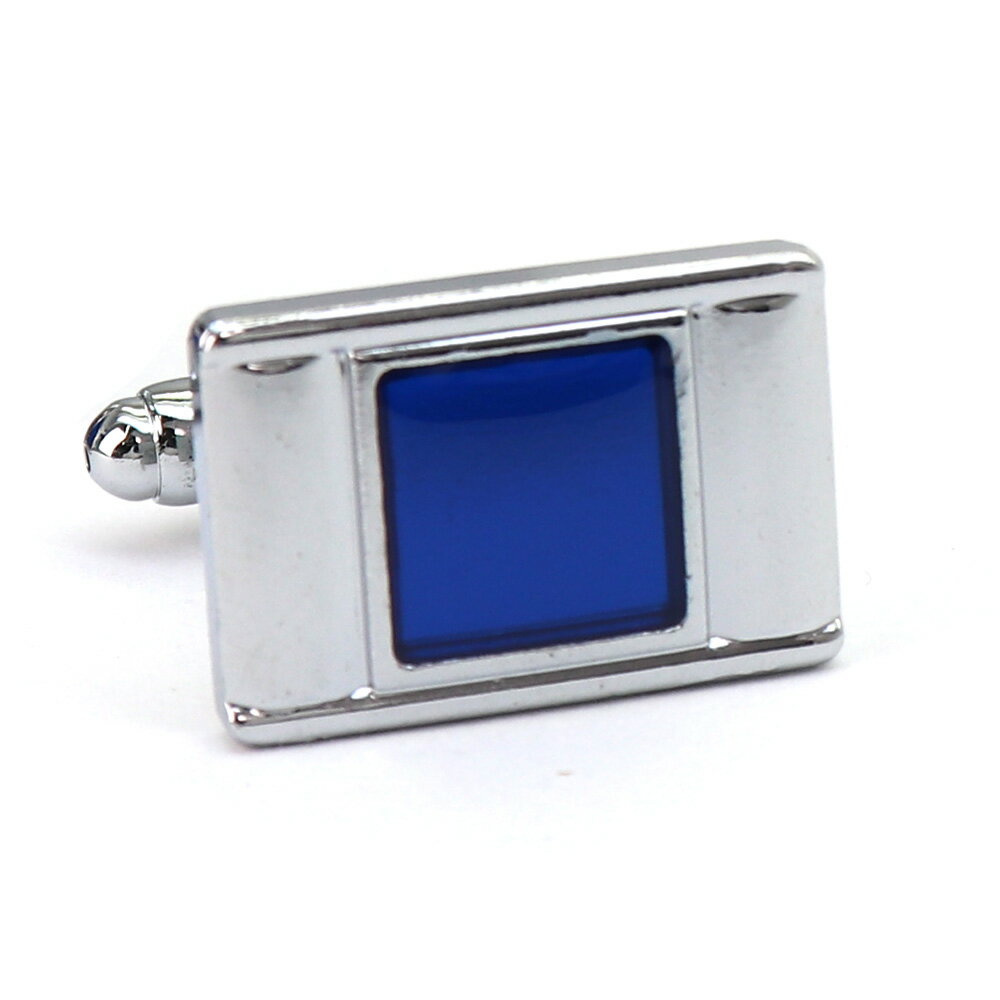【 即日発送 】 ■ 四角形【 色 :シルバー&青】カフスボタン ■ [ 1000円ぽっきり マラソン買い回り 対象 黒系 男女 営業マン おしゃれシンプル ス...