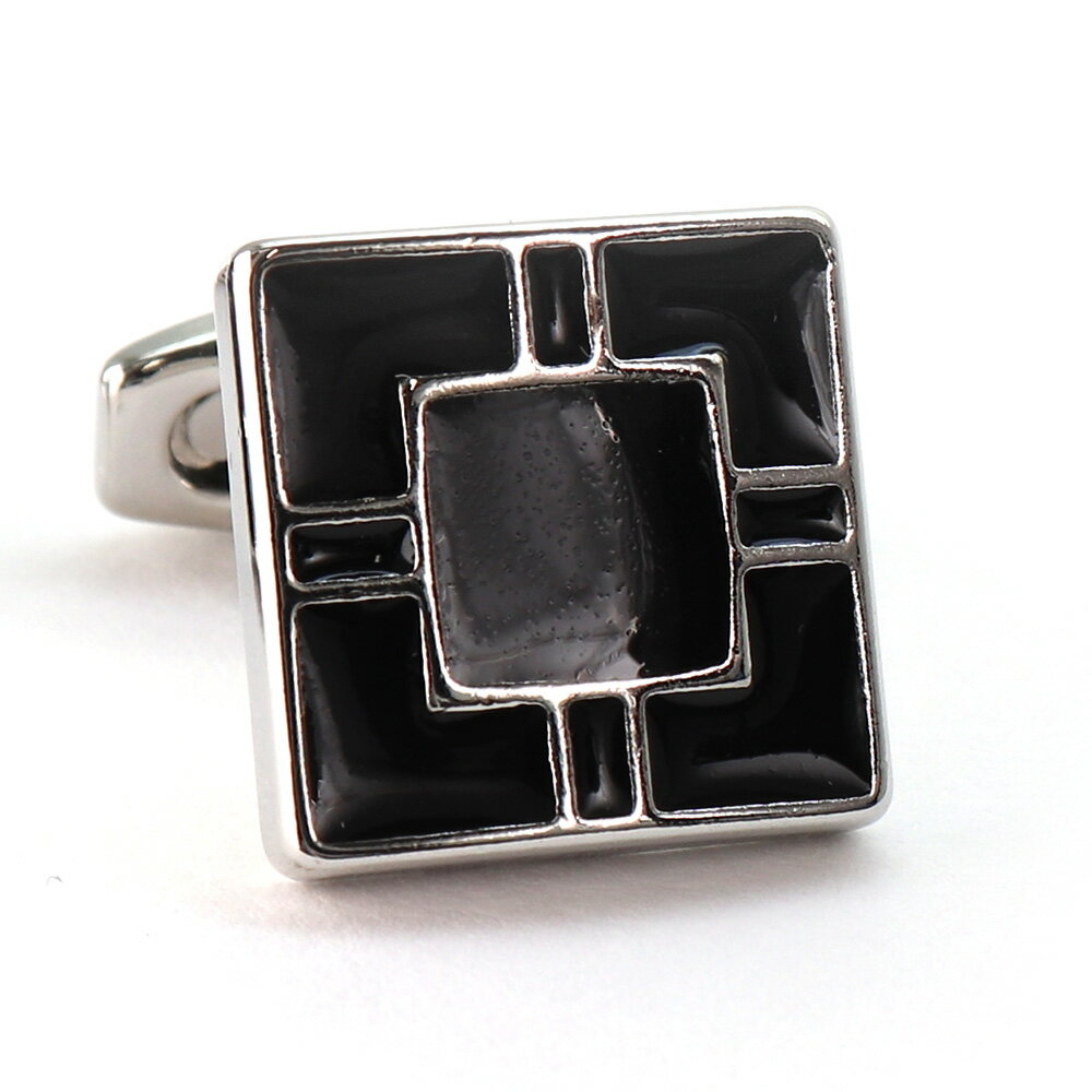 【 即日発送 】 ■ 四角形【 色 :シルバー&黒】カフスボタン ■ [ 1000円ぽっきり マラソン買い回り 対象 黒系 男女 営業マン おしゃれシンプル ス...
