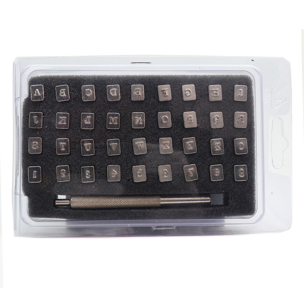 レザークラフト 3mm 刻印セット 打刻印ポンチ 36点セット アルファベット 英字 数字 レザーツールアクセサリー AからZまで 0から9まで 工具 セット ...