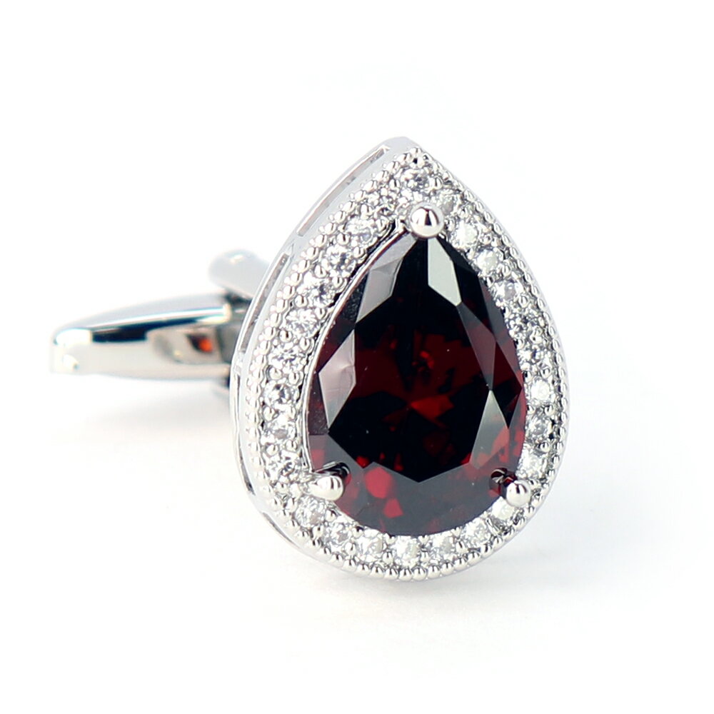 乐天商城 - 大粒 ワインレッド クリスタル カフスボタン しずく型 シルバー【シルバー ジュエル系 おしゃれ 男女 カフリングス エレガント 豪華 結婚式 プレゼント カフス専門店】