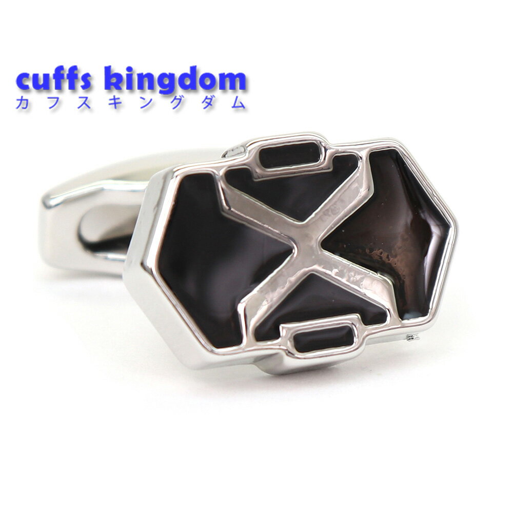 【 即日発送 】 ■ 多角形【 色 :シルバー&黒 】カフスボタン ■ [ マラソン買い回り 対象 黒系 男女 営業マン おしゃれ シンプル スーツ シャツ 人...