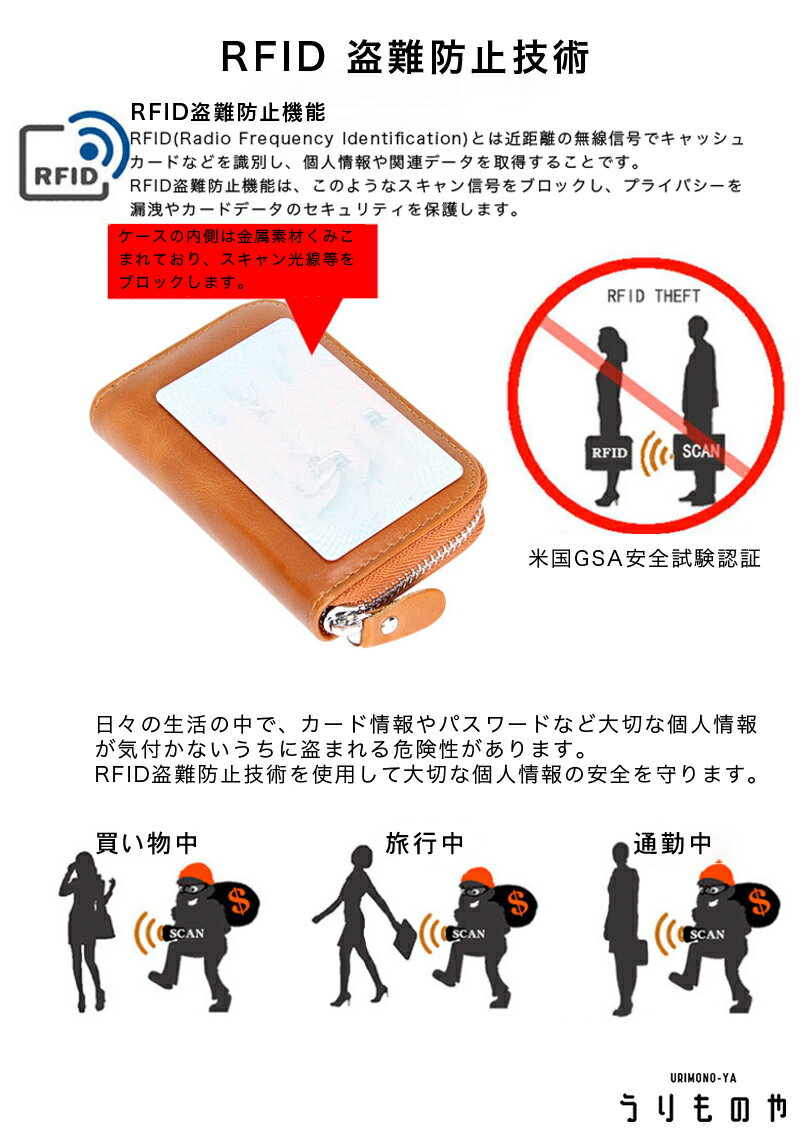 レザーカードケース 【高品質】 【RFID 盗難防止】クレジット カード入れ WALLET 革 レザー 個人情報 保護 使いやすい カラフル おしゃれ かわいい かっこいい 海外 旅行 買い物 通勤 通学 プレゼント お揃い 送料無料 うりものや