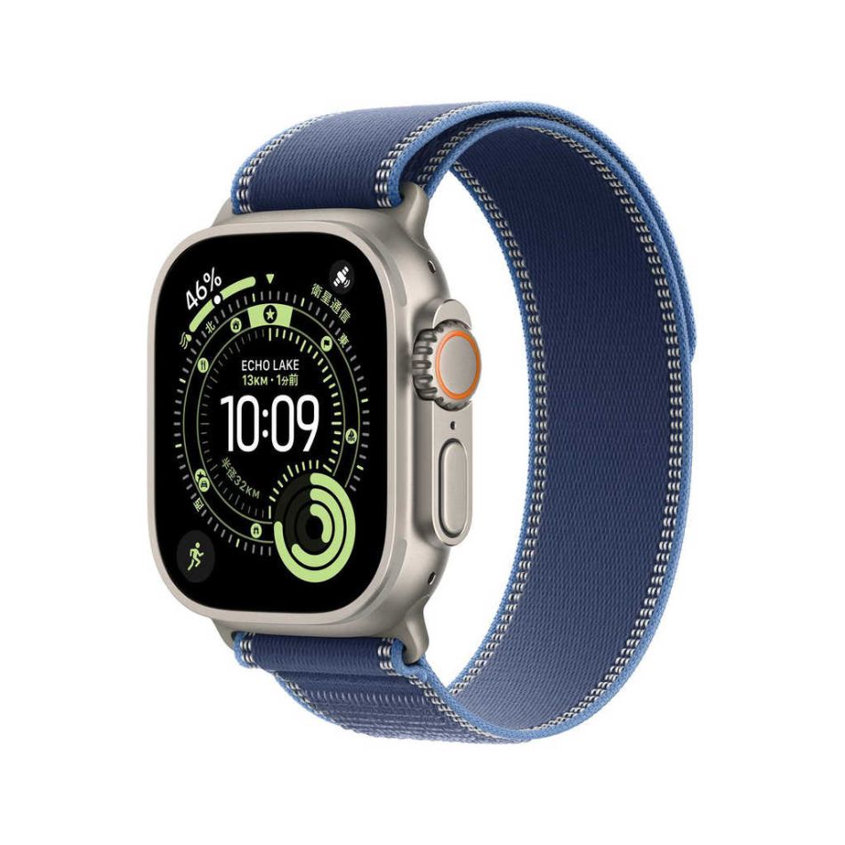 Apple Watch Ultra 3（GPS ＋ Cellularモデル）- 49mmナチュラルチタニウムケースとブルー/ブライトブルートレイルループ – M/L MEWU4J/A