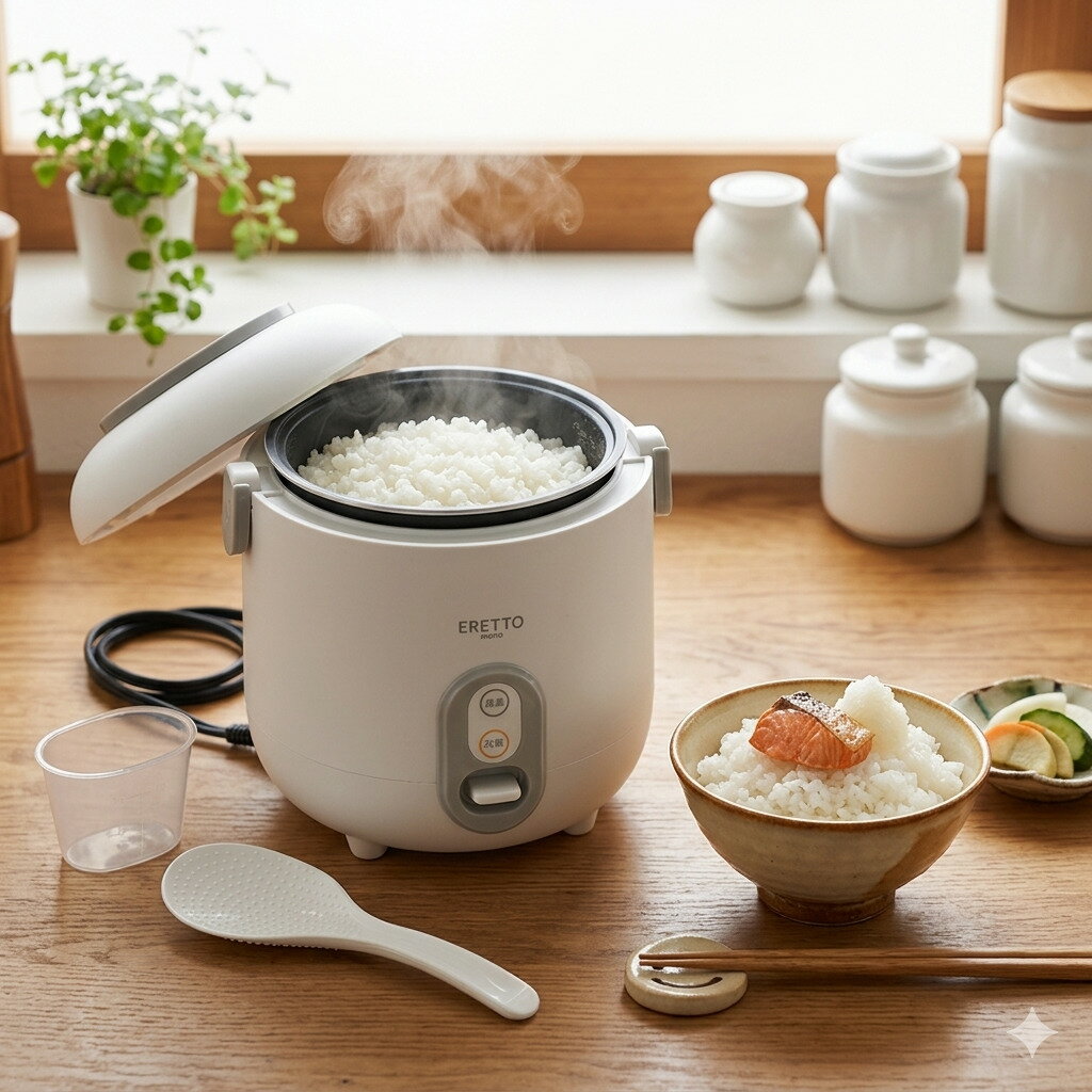 乐天商城 - 【新品】タマハシ ERETTO mono ミニ炊飯器 0.5合から ET-110 一人暮らし 2.5合 コンパクト 省スペース スイッチ1つ 簡単炊飯 持ち手付 しゃもじ・計量カップ付 少量炊き 新生活 小型 炊きたて 調理家電