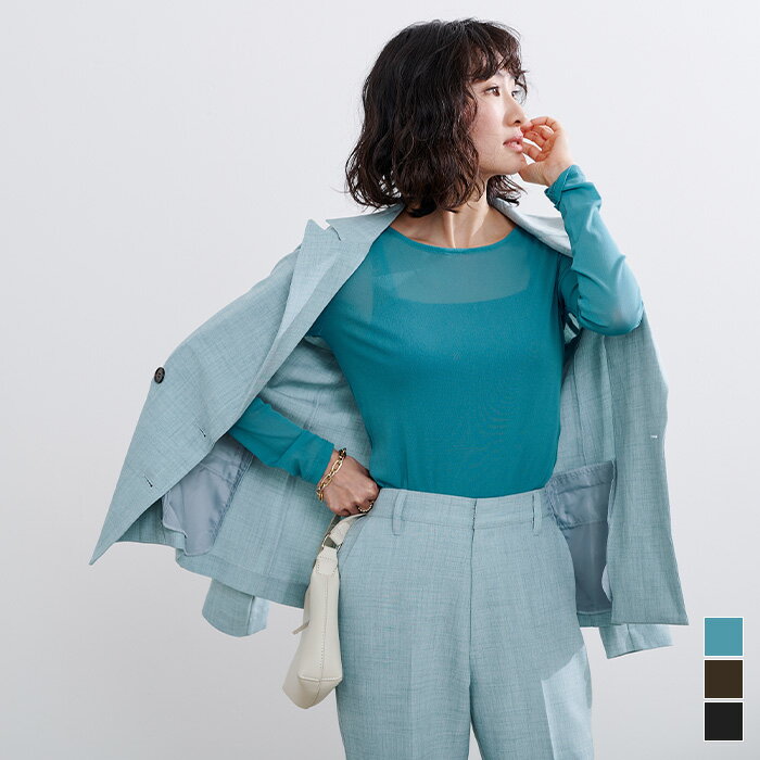 シアートップス/トップス/レディース/カットソー/長袖/ラウンドネック/シアー素材/レイヤード/シンプル【メール便可／40】のサムネイル