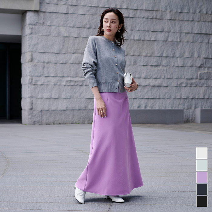 セミフレアカラースカート ボトムス レディース スカート ロング丈 シンプル 裏地付き 縦切り替え カラバリ豊富 すっきり見えのサムネイル