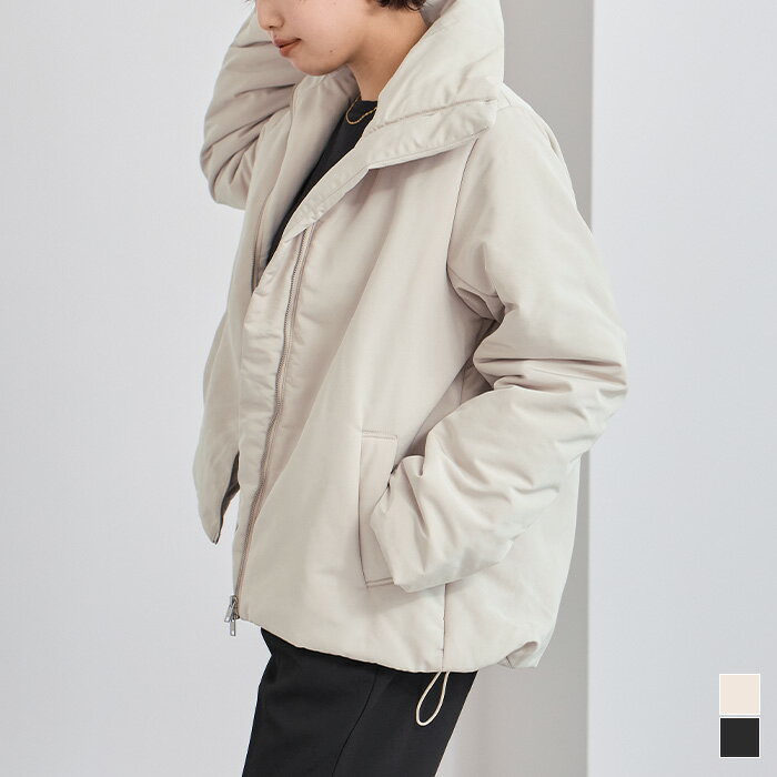 先着100名様【店内全品50％OFFクーポン】11/4 20時～■中綿ハーフコート/吸湿発熱・抗菌防臭 アウター レディース 中綿 コート 吸湿発熱 抗菌防臭 ドロスト ハイネック シンプルのサムネイル