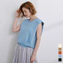 【店内全品30%OFFクーポン】7/10 23:59まで■クルーネッククロップドタックニット トップス レディース ニット ノースリーブ フレンチスリーブ クル...