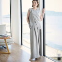 先着100名様【店内全品50%OFFクーポン】5/9 20時〜■オーバーラップタックワイドパンツ ボトムス レディース パンツ ワイドシルエット タック シンプ...