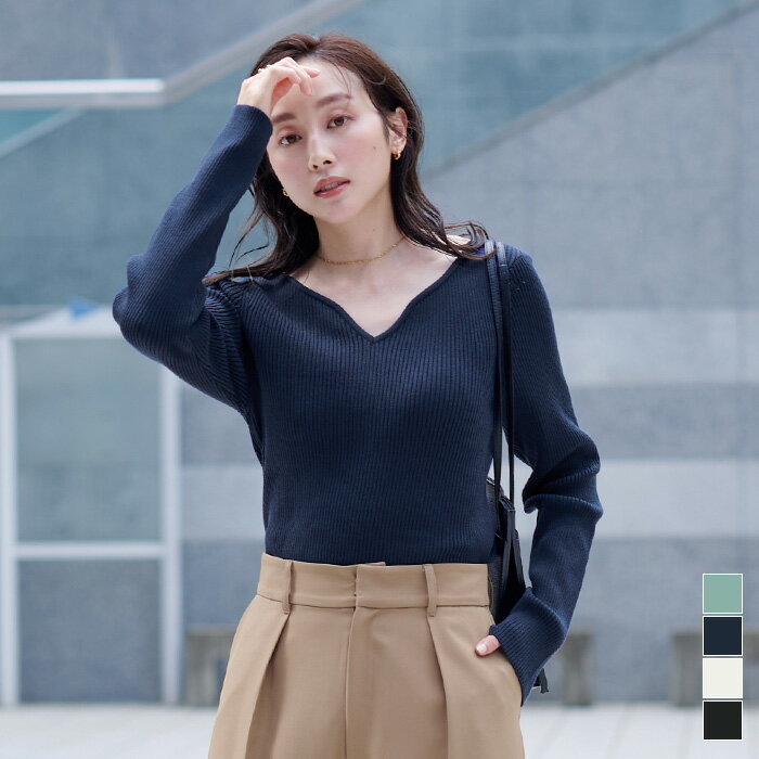 Rakuten - 【店内全品20％OFFクーポン】5/16 1:59まで■防ピリングハートネックニット トップス レディース ニット 長袖 タイト リブ 細身 シンプル オフィス【メール便可／100】