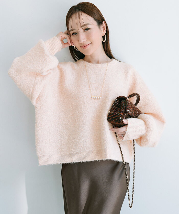 先着100名様【店内全品50％OFFクーポン】10/4 20時～■ウールブレンドクロップドクルーネックニット トップス レディース ニット 長袖 オーバーサイズ クルーネック シンプル