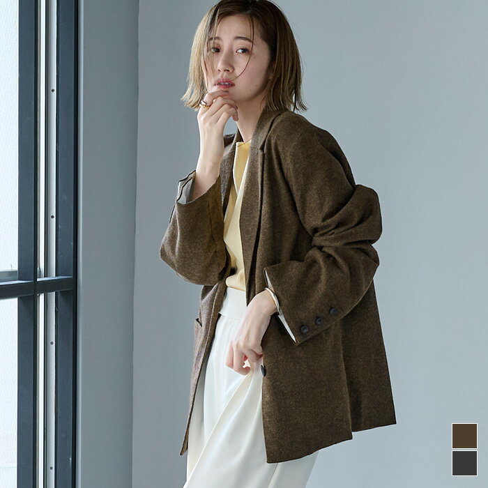 【店内全品49％offクーポン発行】ウールライク袖折り返しジャケット アウター レディース ジャケット 羽織り テーラードジャケット ボタン 軽アウター マニッシュ セットアップのサムネイル