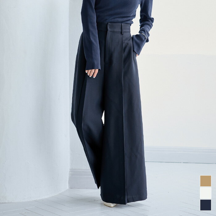 ワンタックオーバーワイドパンツ ボトムス レディース パンツ フルレングス タック ワイドシルエット シンプルのサムネイル