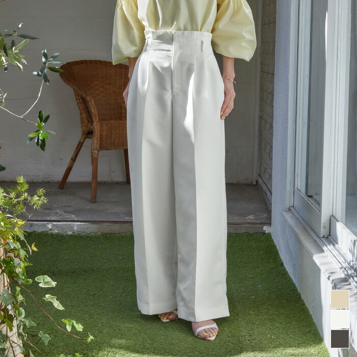 【店内全品20％OFFクーポン】7/11 1:59まで■ウエストタックセンタープレスワイドパンツ ボトムス レディース パンツ フルレングス センタープレス タック ワイドシルエット シンプルのサムネイル