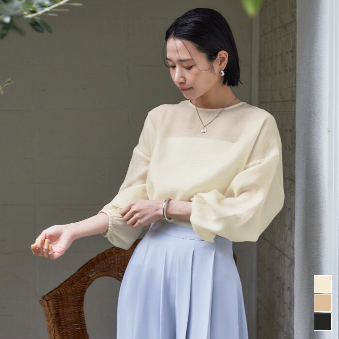 【店内全品20％OFFクーポン】6/27 1:59まで■シアークルーネックオーバーサイズブラウス ト