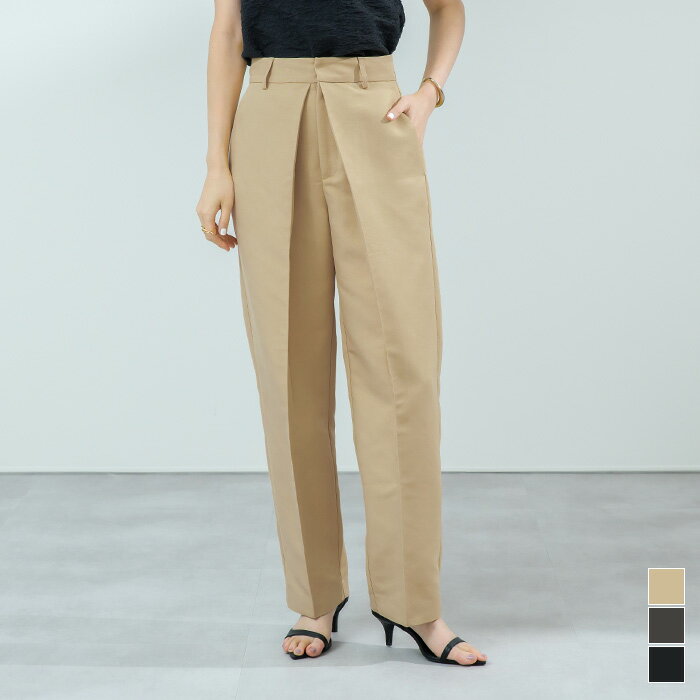 【店内全品30％OFFクーポン】8/5 23:59まで■フロントタックセンタープレスパンツ ボトムス レディース パンツ フルレングス タック センタープレス シンプル