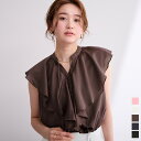 【店内全品30%OFFクーポン】7/5 23:59まで■ラッフルデザインフレンチスリーブブラウス トップス レディース ブラウス シャツ ノースリーブ フレア リボン 光沢 シンプル【メール便可/90】