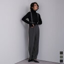先着100名様【店内全品50%OFFクーポン】9/4 20時~■センタープレスダブルサロペットパンツ ボトムス レディース パンツ ロング丈 マニッシュ ハイウエスト フルレングス サスペンダー美脚 シンプル