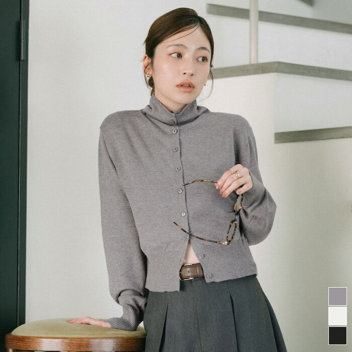 2way襟クロップドニットカーディガン トップス レディース カーディガン クロップド 2way 襟【メール便可／100】のサムネイル