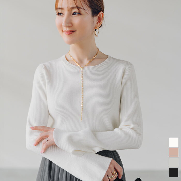 先着100名様【店内全品50％OFFクーポン】11/20 20時～■【クーポン利用で3952円】フレアスリーブリブニット トップス レディース ニット リブ フレアスリーブ シンプル ベーシックカラーのサムネイル
